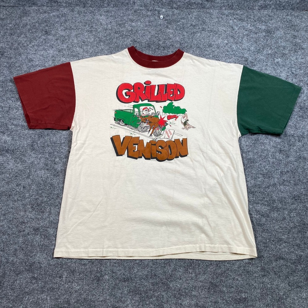Vintage‎ Premier Sportswear Grilled Venison Graphic T-Shirt Mens XL Colorblock